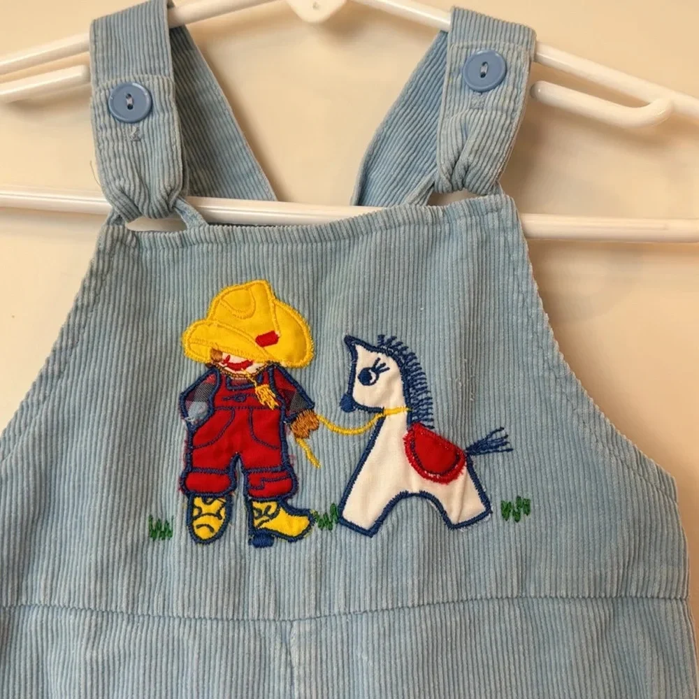 Blue vintage overalls cowboy and horse size 3-6 months